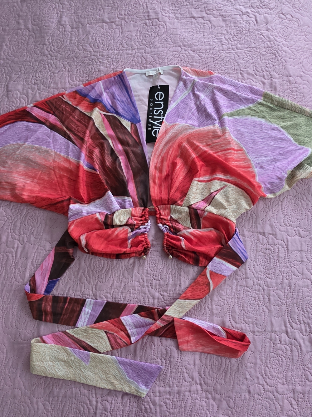 Red Multi-Color Wrap Crop Top